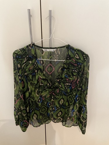 Zara green boho ruffle - boho, blouse