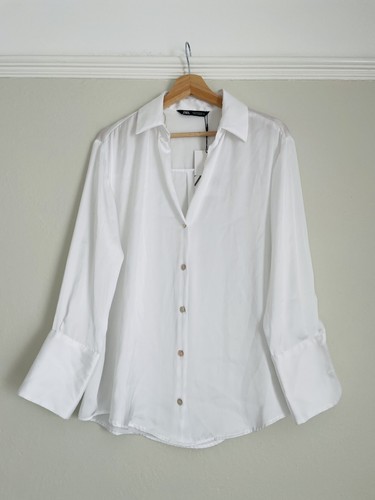 Zara white satin shirt - white, blouse