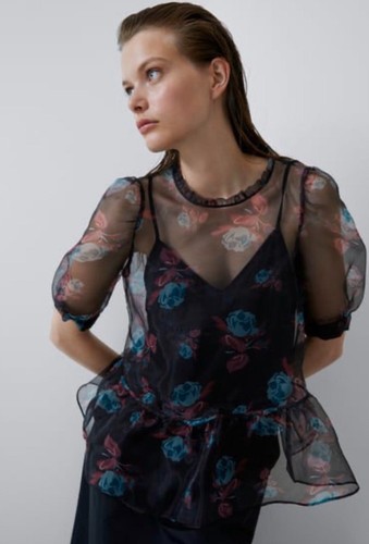 Organza black floral blouse