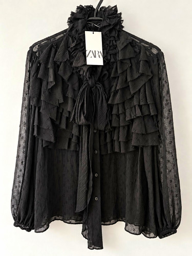 Zara black ruffle high neck - zara,