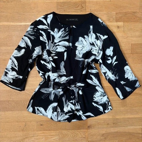 Zara basic black - white, floral
