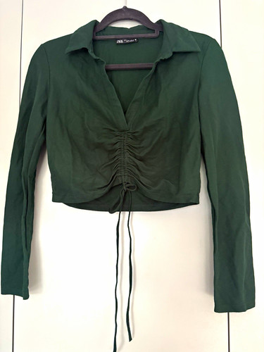 Zara green solid collared long - zara,