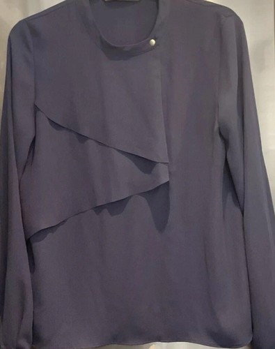 Zara navy frilled - blouse, size