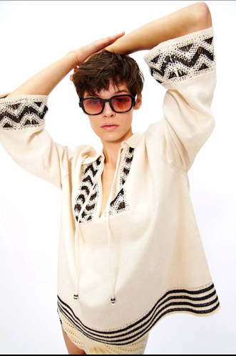 Zara beige black embroidered - zara,