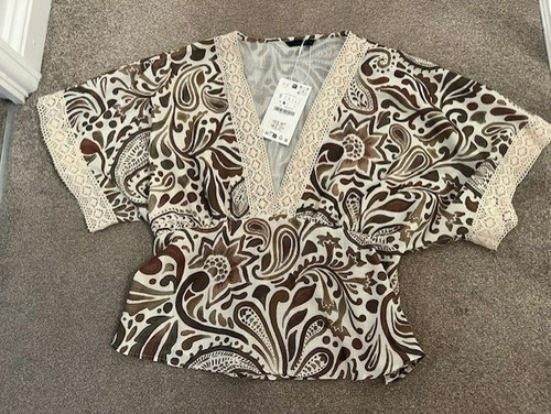 Zara print kahki - print, blouse
