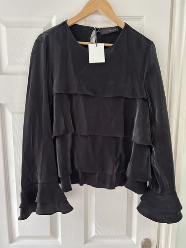 Zara black ruffle blouse bell - black,